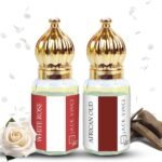 White Rose & African Oud Attar Combo – Long Lasting Luxury Attar for Men & Women | Alcohol Free Natural Ittar | Prayer, Party, Gift | Strong Rose & Deep Oud Scent
