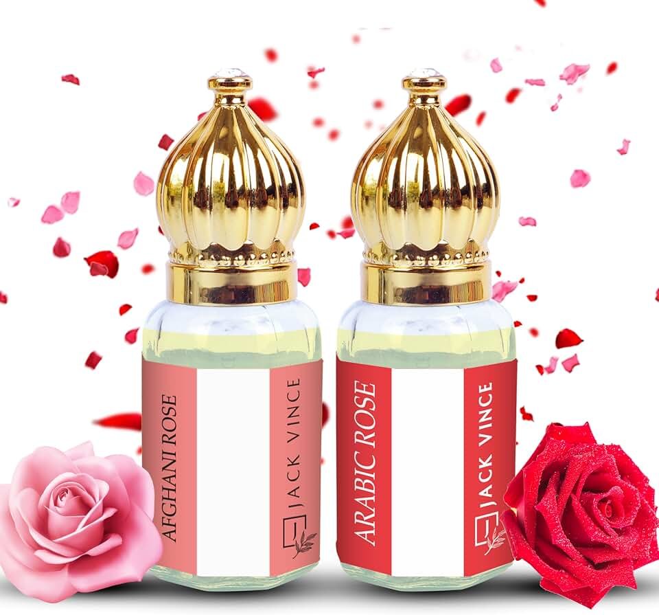 81Qzv3eA0JL._AC_UL960_QL65_.jpg Afghani Rose & Arabic Rose Attar Combo | Alcohol-Free Long Lasting Natural Perfume | 2 x 6ml Ittar Roll-On for Men & Women - Image 1
